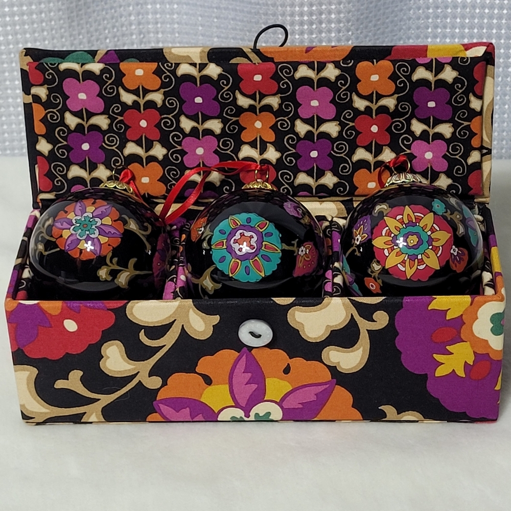 Vera Bradley Suzani Pattern Ornaments in Matching Fabric Box